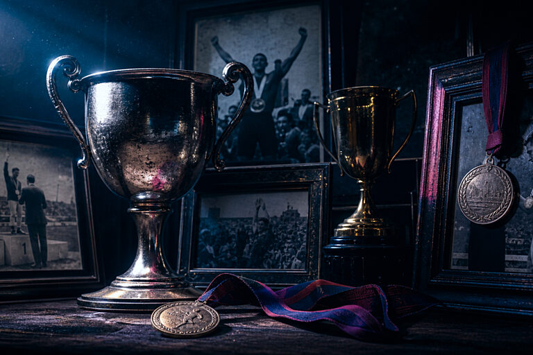 Pokal in einer beleuchteten Vitrine